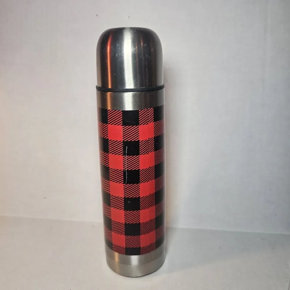 Christmas Buffalo Plaid Vacuum Insulated Water Bottle 17 OZ Red Black Stainless